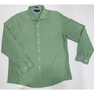 Tommy Hilfiger Shirt Mens Size 17.5 34/35 Button Down Slim Fit Long Sleeve Green